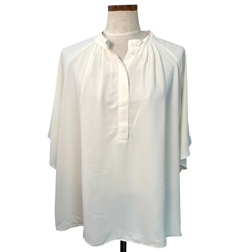 H&M Cream Split Collar Oversized Blouse Size L Button Front Flowy Top Off White